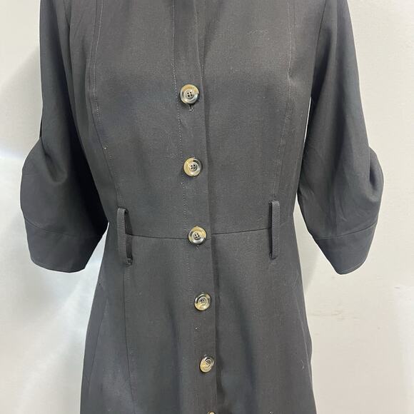Ann Taylor Dress size 6 Classic Black Button Front Career Knee Stretch Modest - Picture 5 of 11